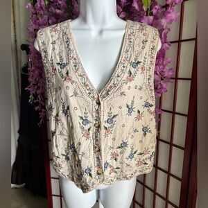 Tantrums Beige Cotton Blend Button Up Vest Size Medium